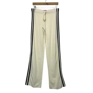 Y2K Juicy Couture 100% Cashmere Cream Track Pants wide leg low rise black stripe